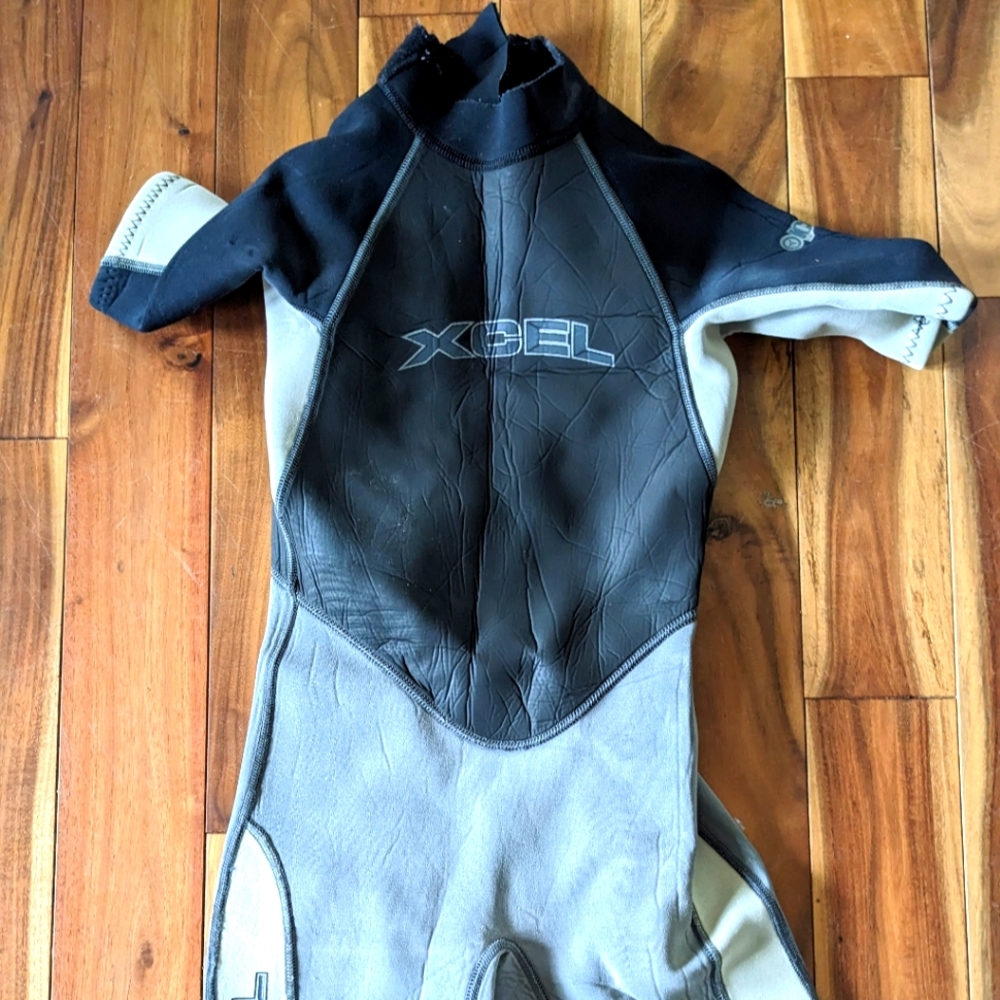 Silver and Black Rashguard Swim Top with High Neck